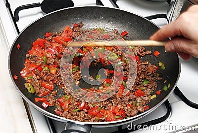 Cooking Minced meat sauce Stock Photo