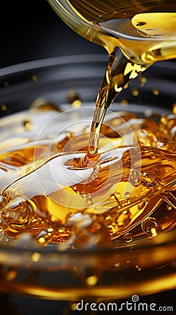 Cooking oil delicately cascades into a glass bowl in a captivating closeup Stock Photo