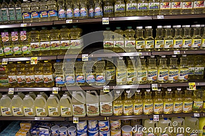 Cooking oil in grocery store Editorial Stock Photo