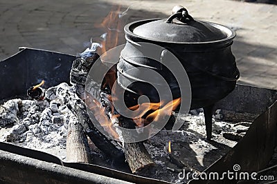 Cooking on an open fire in South Africa Stock Photo