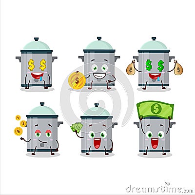 Cooking pan cartoon character with cute emoticon bring money Vector Illustration