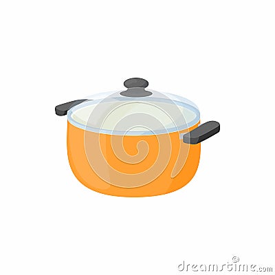 Cooking pan with glass lid icon, cartoon style Vector Illustration