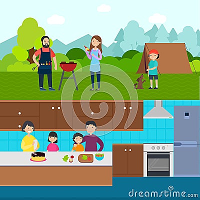 Cooking People Horizontal Banners Vector Illustration
