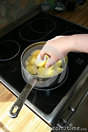 cooking potatoes, boiling Stock Photo