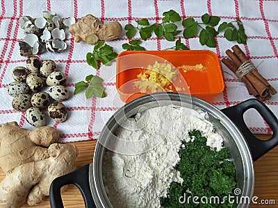 Cooking qoutweed ginger green cake, organic food Stock Photo