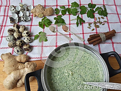 Cooking qoutweed ginger green cake, organic food Stock Photo