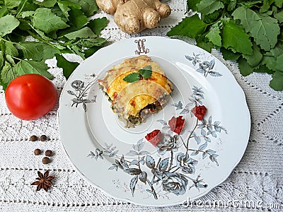 Cooking quinoa mushroom ginger gratin Stock Photo