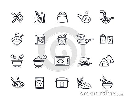 Cooking rice icons set vector Vector Illustration