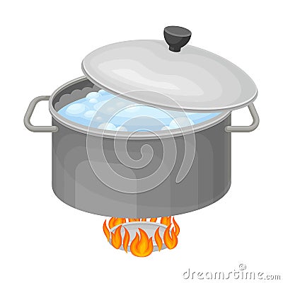 Cooking Rice Process with Saucepan on Burner with Boiling Water Inside Vector Illustration Vector Illustration