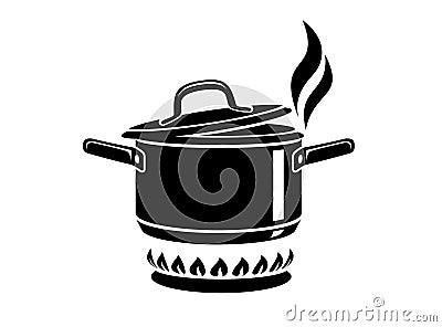 Cooking saucepan with steam icon, simple style Cartoon Illustration