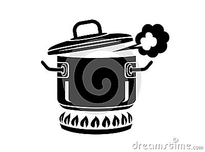 Cooking saucepan with steam icon, simple style Cartoon Illustration