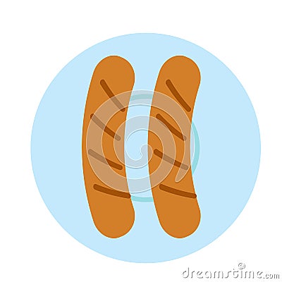 Cooking sausage on bbq flat icon Vector Illustration