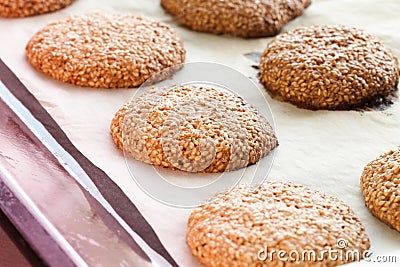 Cooking sesame cookies Stock Photo
