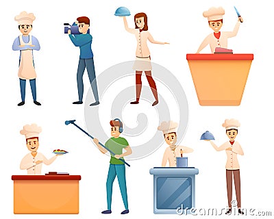 Cooking show icons set, cartoon style Vector Illustration