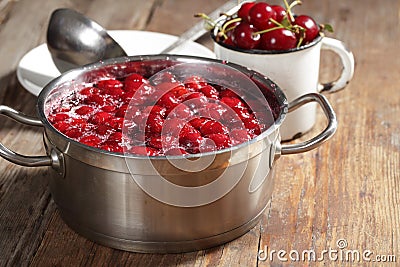 Cooking sour cherry jam Stock Photo