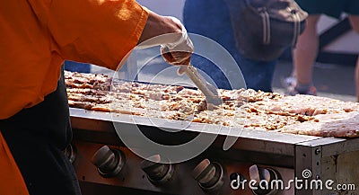Cooking spicy kebabs at street fair, Stock Photo