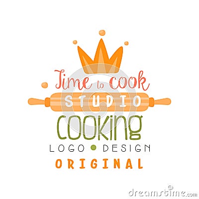 Cooking studio, time to cook logo design, emblem can be used for culinary class, school, course hand drawn vector Vector Illustration