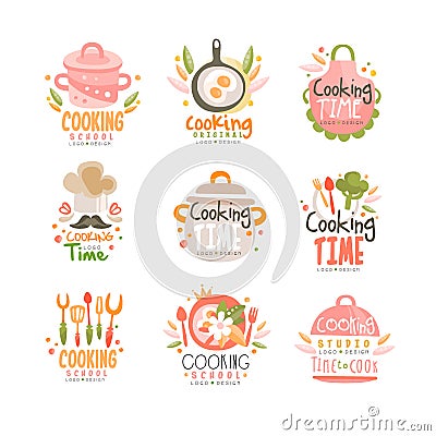 Cooking time studio logo design, kitchen emblem can be used for culinary class, course, school hand drawn vector Vector Illustration