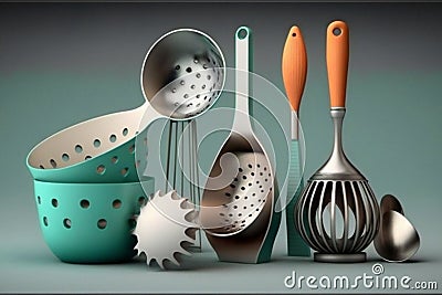Cooking Tools and Utensils for Modern Kitchens. Generative AI Stock Photo