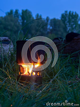 Cooking on woodstove Stock Photo