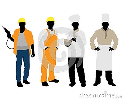 Cooks and builders silhouettes Vector Illustration