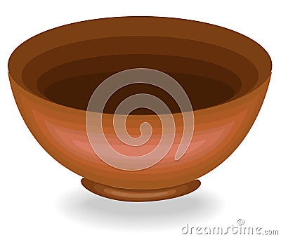 Cookware. A bowl is needed in the kitchen in the kitchen. It is preparing food and pouring lunch. Clay bowl for a healthy diet. Cartoon Illustration