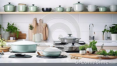 cookware kitchen in modern gourmet kitchen banner Stock Photo