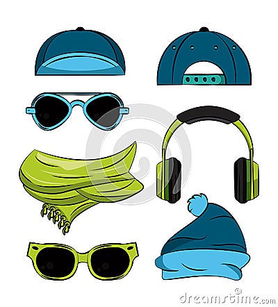 Cool accesories collection Vector Illustration