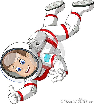 Cool Astronout Wear White Red Suit Uniform Flying In Space Zero Gravity Cartoon Stock Photo