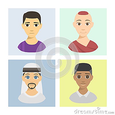 Cool avatars different brochure nations people portraits ethnicity different skin tones ethnic affiliation and hair Vector Illustration