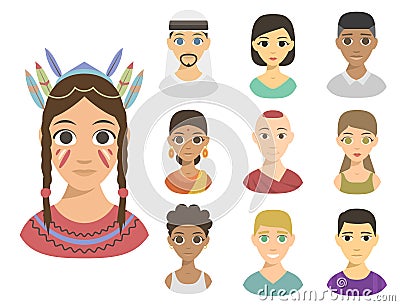 Cool avatars different nations people portraits ethnicity different skin tone Vector Illustration