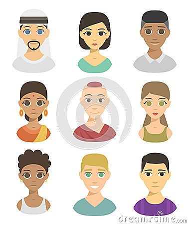 Cool avatars different nations people portraits ethnicity Vector Illustration