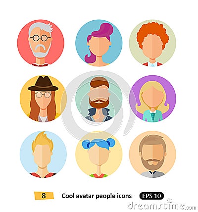 Cool avatars flat icons different clothes,tones and hair styles modern and simple flat cartoon style Vector Illustration