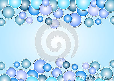Cool background with bubbles in blue colors. Horizontally oriented template with area for your own text - message, advertisement, Vector Illustration