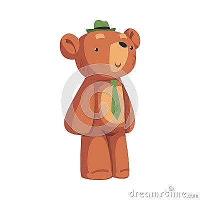 Cool bear character wearing green bowler hat and tie T-shirt, print, poster, sticker design cartoon vector illustration Vector Illustration