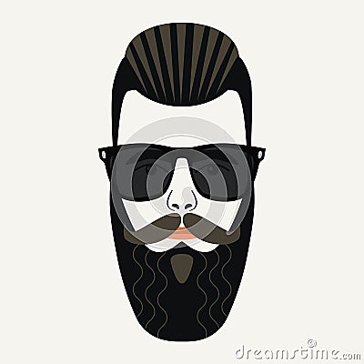 Cool beard hipster male with black lenses sunglasses Vector Illustration