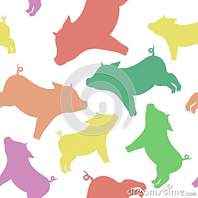 Cool seamless pattern from silhouettes of pigs of different colo Vector Illustration