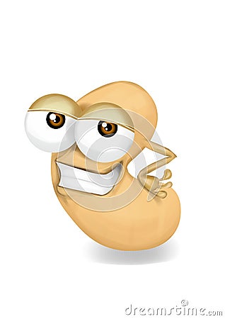 Cool beige cashew cartoon character, sly eyes Stock Photo