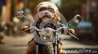 A cool biker dog takes the road by storm on Stock Photo