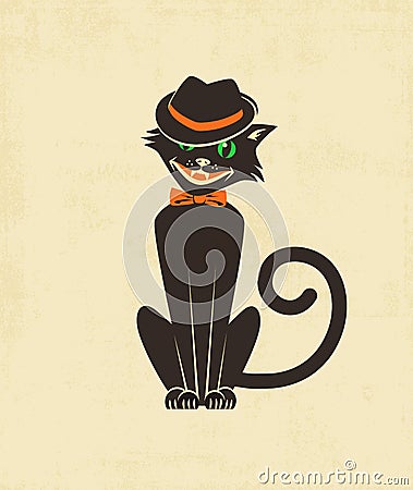 Cool black cat in a fedora for your Halloween designs. Vector Illustration