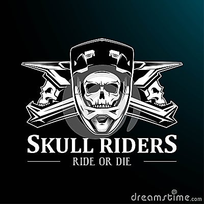 Cool black and white skulls in motocross helmets vector illustration for motorsport, mountain biking and other sports Vector Illustration