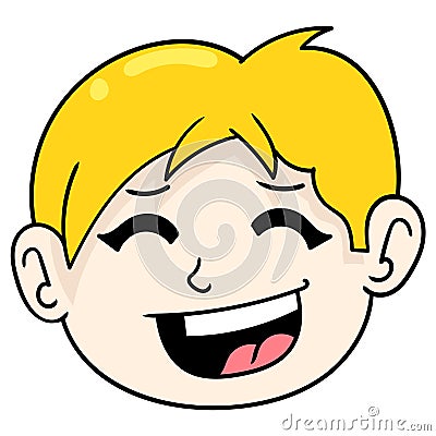 Cool blonde boy happy face, doodle icon drawing Vector Illustration