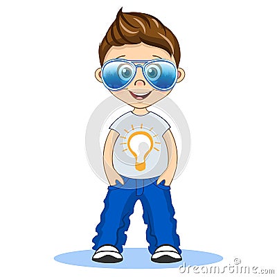 Cool boy with aviator eyeglasses in T-shirt and jeans. Vector isolated cartoon illustration Vector Illustration