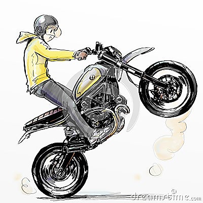 Cool boy riding extreme motorcycle Stock Photo