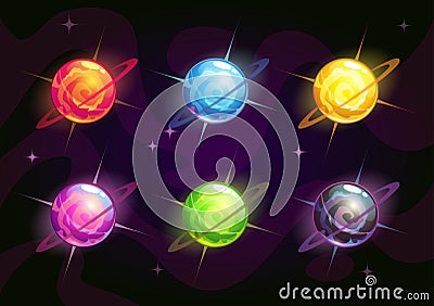 Cool bright colorful fantasy planets Vector Illustration