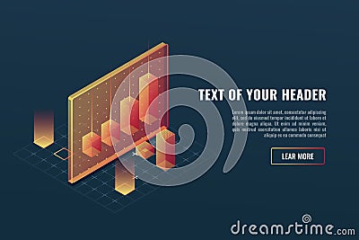 Cool business analytics concept, data visualization, 3d infographics, charts and diagram isometric vector Vector Illustration