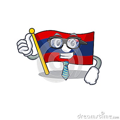 Cool Businessman flag laos Scroll cartoon character with glasses Vector Illustration