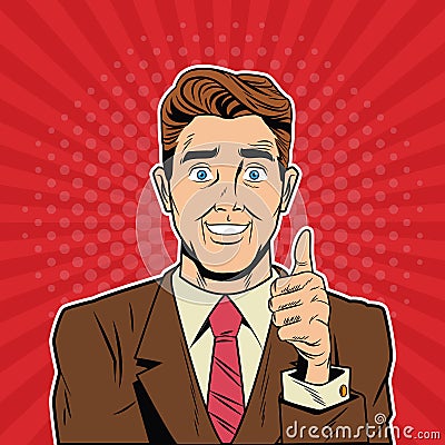 Cool Businessman pop art cartoon Vector Illustration