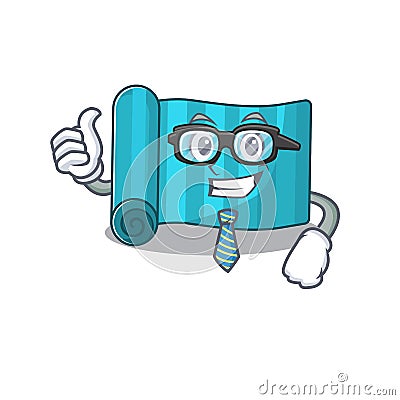 Cool Businessman yoga mattress Scroll cartoon character with glasses Vector Illustration