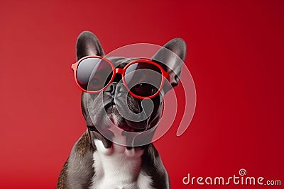 Cool Canine in Shades - Funny Fashion Dog Portrait Stock Photo